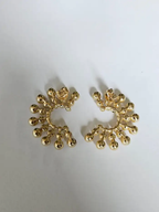 Golden Pearls Hoop Earrings - 18k Yellow Gold Diamond Handmade Earrings
