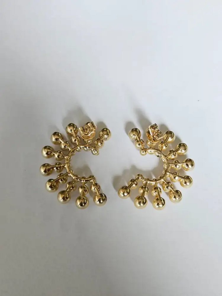 Golden Pearls Hoop Earrings - 18k Yellow Gold Diamond Handmade Earrings