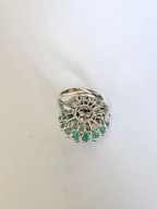Pink Sapphire & Zambian Emerald Cocktail Ring - 18k White Gold Diamond Ring