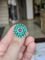 Pink Sapphire & Zambian Emerald Cocktail Ring - 18k White Gold Diamond Ring