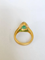 18k Yellow Matte Gold Ring - Natural Zambian Emerald & Diamond Ring