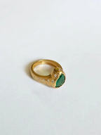 18k Yellow Matte Gold Ring - Natural Zambian Emerald & Diamond Ring