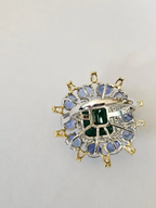 Natural Zambian Emerald & Blue Sapphire Cocktail Ring - 18k White Gold Yellow Diamond Ring