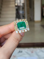 18k White Gold & Yellow Diamond Wedding Ring - Natural 13.56 Ct. Zambian Emerald Ring