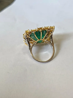 18k White Gold & Yellow Diamond Wedding Ring - Natural 13.56 Ct. Zambian Emerald Ring