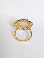 18k Yellow Gold Diamond Ring - Natural Multi Sapphire & Ethiopian Opal Wedding Ring
