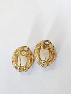 Natural Ethiopian Opal & Multi Sapphire Stud Earrings - 18k Yellow Gold Diamond Earrings