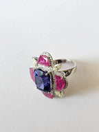 18k White Gold Diamond Cocktail Ring - Natural Tanzanite & Mozambique Ruby Handmade Ring