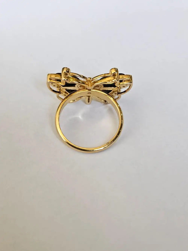 Mother Of Pearl Butterfly Ring - 18k Yellow Gold Diamond Engagement Ring