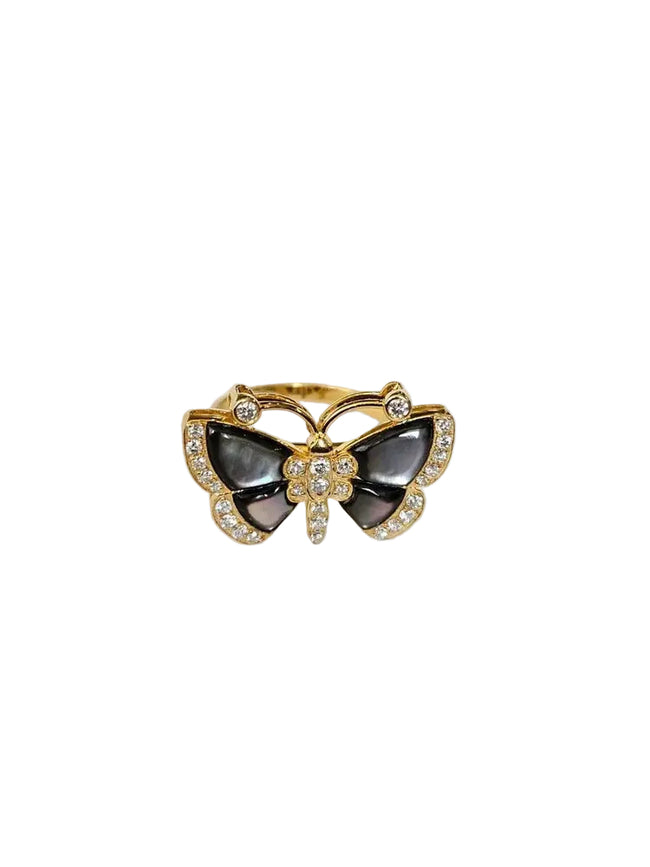 Mother Of Pearl Butterfly Ring - 18k Yellow Gold Diamond Engagement Ring Hover Image