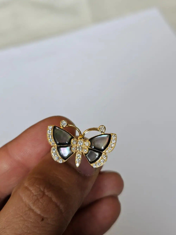 Mother Of Pearl Butterfly Ring - 18k Yellow Gold Diamond Engagement Ring