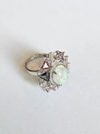 18k White Gold Diamond Cocktail Ring - Natural Ethiopian Opal & Multi Sapphire Ring