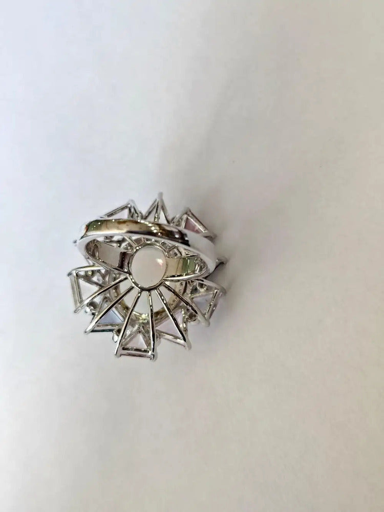 18k White Gold Diamond Cocktail Ring - Natural Ethiopian Opal & Multi Sapphire Ring