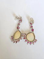 18k White Gold Diamond Earrings - Natural Ethiopian Opal & Mozambique Ruby Dangle Earrings