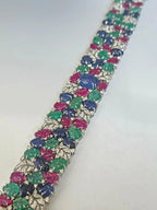 Natural Blue Sapphire, Ruby & Emerald Handmade Bracelet - 18k White Gold Diamond Bracelet