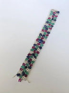 Natural Blue Sapphire, Ruby & Emerald Handmade Bracelet - 18k White Gold Diamond Bracelet
