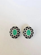 18k White Gold Diamond Stud Earrings - Natural Colombian Emerald & Black Onyx Stud Earrings