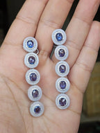 Ceylon Blue Sapphire & Blue Opal Dangle Earrings - 18k White Gold Diamond Dangle Earrings