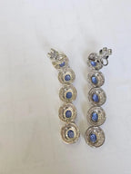 Ceylon Blue Sapphire & Blue Opal Dangle Earrings - 18k White Gold Diamond Dangle Earrings