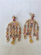 Natural Multi Sapphire & Mozambique Ruby Dangle Earrings - 18k Rose Gold Diamond Earrings