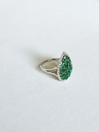 18k White Gold Diamond Ring - Natural Zambian Emerald Cocktail Ring