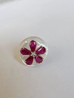 18k White Gold Diamond Ring - Natural Mozambique Ruby & Mother of Pearl Cocktail Ring