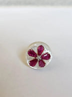 18k White Gold Diamond Ring - Natural Mozambique Ruby & Mother of Pearl Cocktail Ring