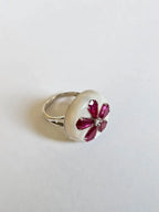 18k White Gold Diamond Ring - Natural Mozambique Ruby & Mother of Pearl Cocktail Ring