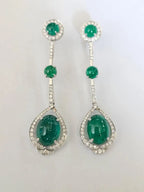 18k White Gold Diamond Dangle Earrings - Natural Emerald Gemstone Chandelier Earrings