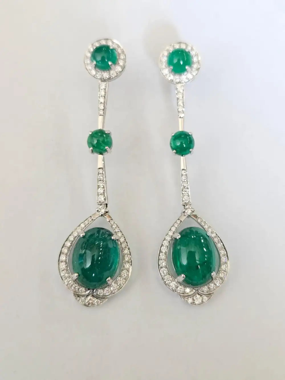 18k White Gold Diamond Dangle Earrings - Natural Emerald Gemstone Chandelier Earrings