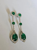 18k White Gold Diamond Dangle Earrings - Natural Emerald Gemstone Chandelier Earrings
