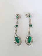 18k White Gold Diamond Dangle Earrings - Natural Emerald Gemstone Chandelier Earrings