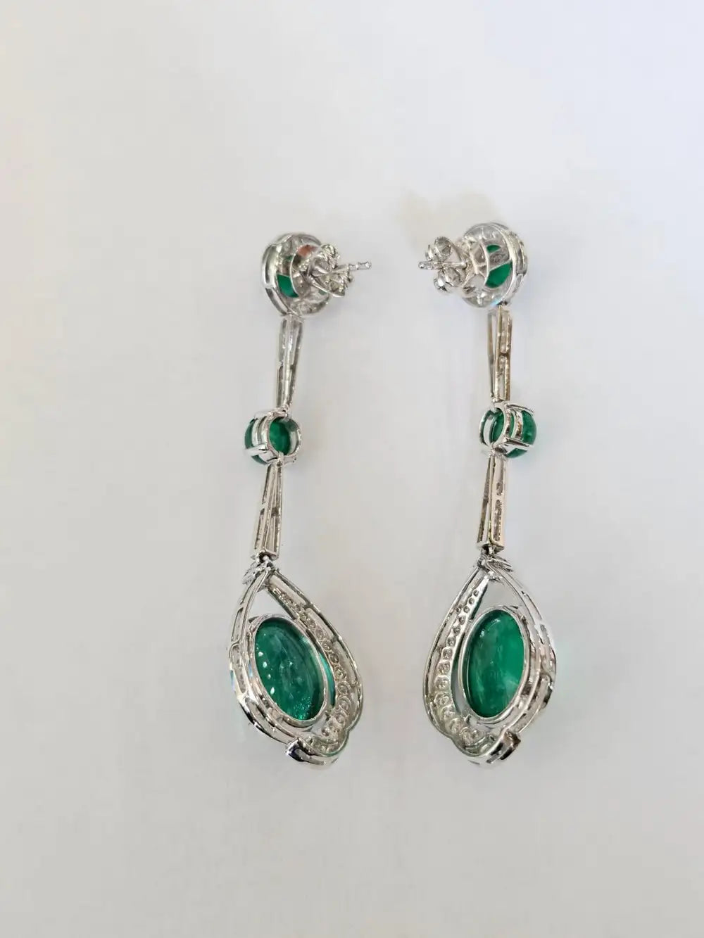 18k White Gold Diamond Dangle Earrings - Natural Emerald Gemstone Chandelier Earrings