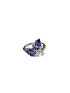 Natural Tanzanite & Rose Cut Diamond Wedding Ring - 18k White Gold Diamond Ring
