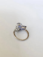 Natural Tanzanite & Rose Cut Diamond Wedding Ring - 18k White Gold Diamond Ring