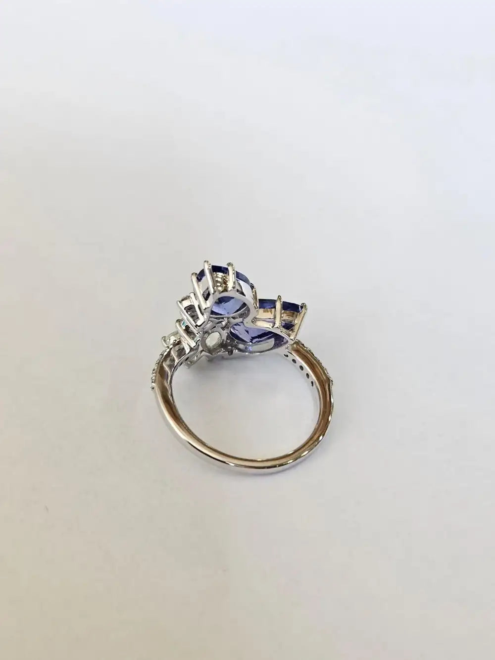 Natural Tanzanite & Rose Cut Diamond Wedding Ring - 18k White Gold Diamond Ring