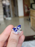 Natural Tanzanite & Rose Cut Diamond Wedding Ring - 18k White Gold Diamond Ring