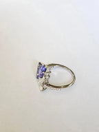 Natural Tanzanite & Rose Cut Diamond Wedding Ring - 18k White Gold Diamond Ring
