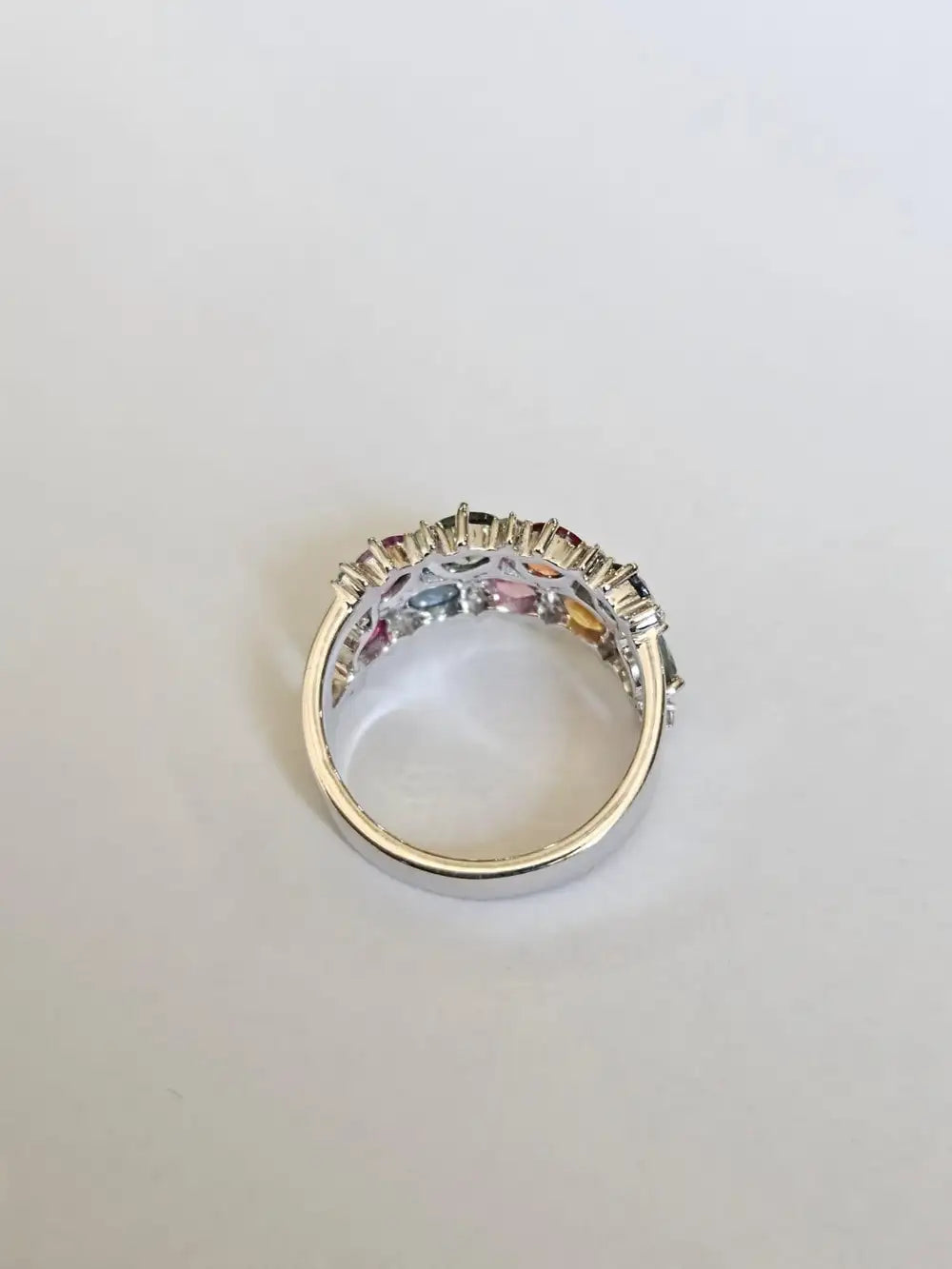 Natural Multi Sapphire & Diamond Band Ring - 18k White Gold Handmade Wedding Ring