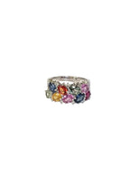 Natural Multi Sapphire & Diamond Band Ring - 18k White Gold Handmade Wedding Ring