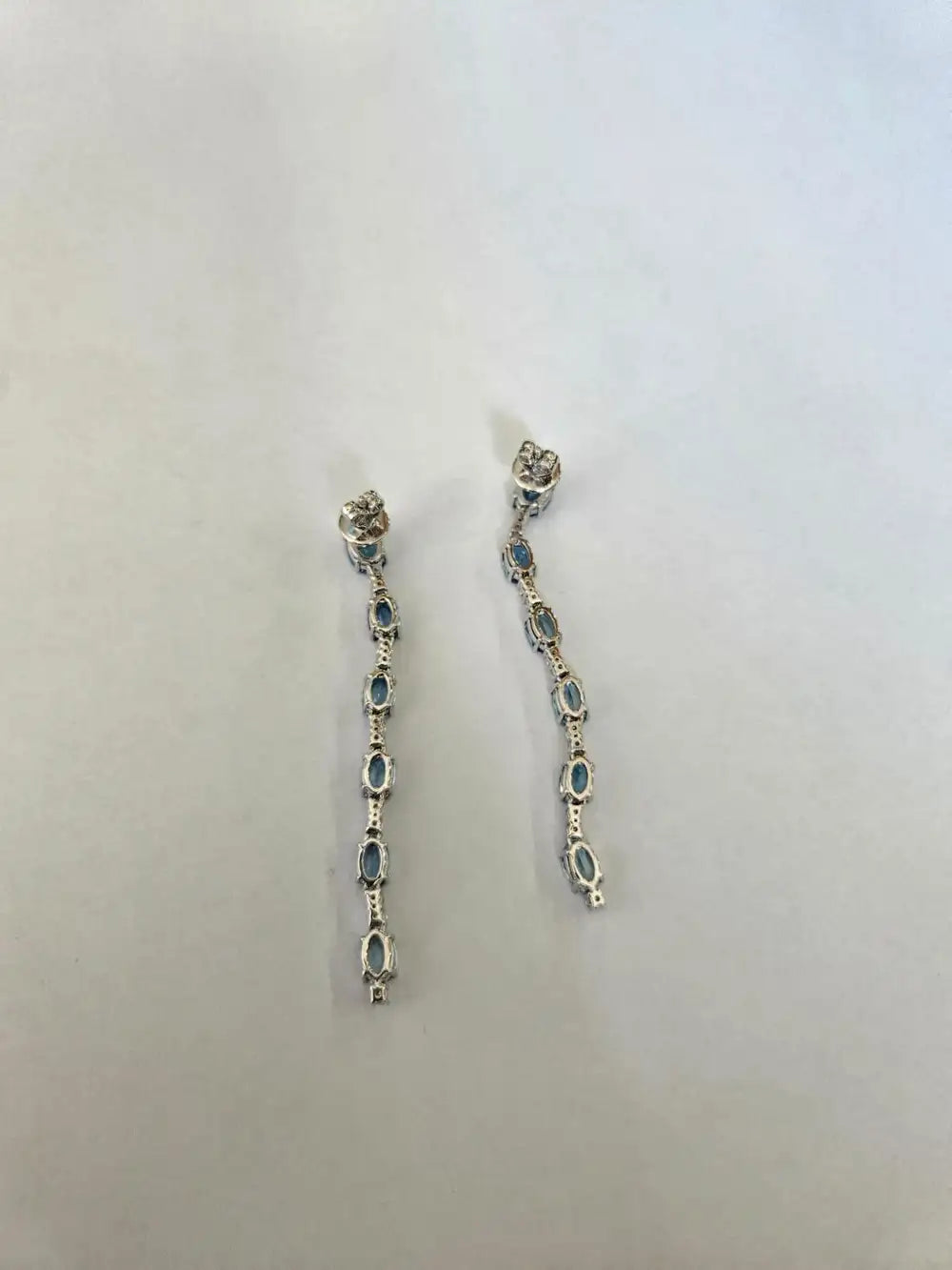 18k White Gold Diamond Dangle Earrings - Natural Aquamarine Gemstone Dangle Earrings