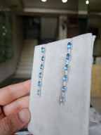 18k White Gold Diamond Dangle Earrings - Natural Aquamarine Gemstone Dangle Earrings