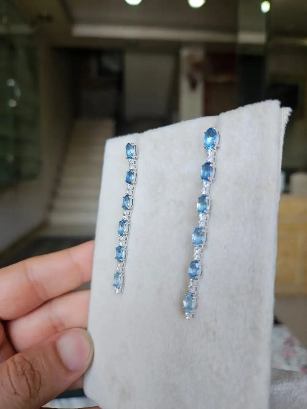 18k White Gold Diamond Dangle Earrings - Natural Aquamarine Gemstone Dangle Earrings
