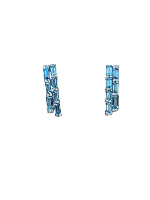 5.87 Ct. Natural Aquamarine Gemstone Dangle Earrings - 18k White Gold Diamond Earrings