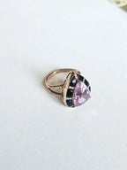 Natural Kunzite & Black Onyx Cocktail Ring - 18k Rose Gold Diamond Handmade Ring