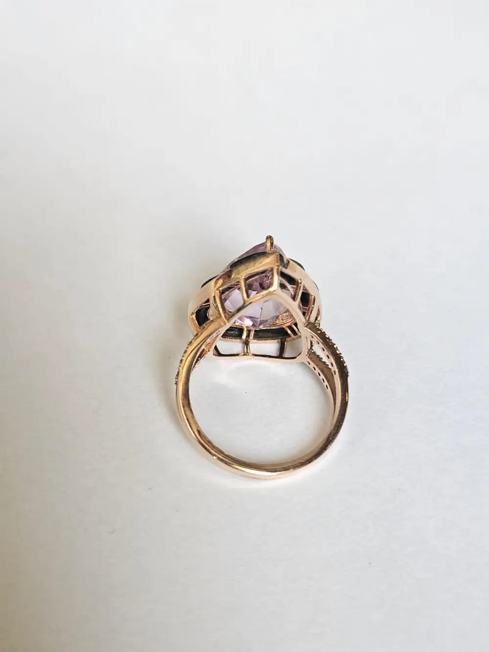 Natural Kunzite & Black Onyx Cocktail Ring - 18k Rose Gold Diamond Handmade Ring