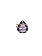 Natural Kunzite & Black Onyx Cocktail Ring - 18k Rose Gold Diamond Handmade Ring