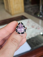 Natural Kunzite & Black Onyx Cocktail Ring - 18k Rose Gold Diamond Handmade Ring