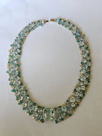 Natural Aquamarine & Zambian Emerald Necklace - 18k White Gold & Yellow Diamond Necklace
