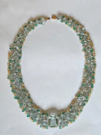 Natural Aquamarine & Zambian Emerald Necklace - 18k White Gold & Yellow Diamond Necklace